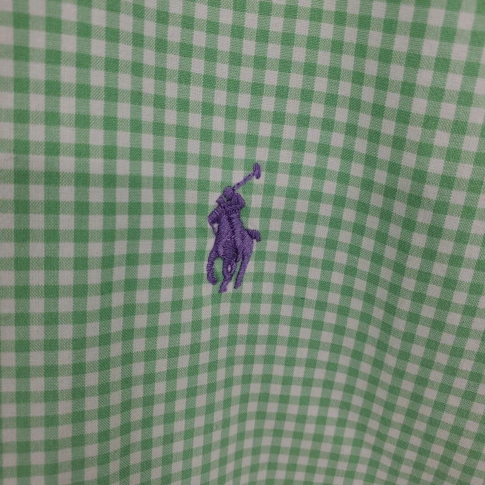 Polo Ralph Lauren Men's‎ Green Gingham Custom Fit Button Down Shirt 17.5 Preppy